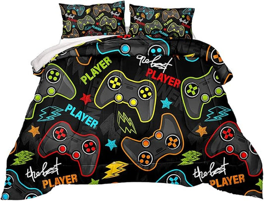 Gaming Comforter for Boys Teen,Game Contoller Bedding Set for Boys Kids,Down Alternative Comforter for All Season,Gamer Home Decor for Boys Comforter Set (Comforter-Game25, Twin) - LeafyLoom