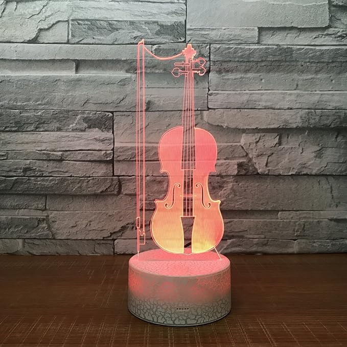 Violin Instrument Night Light 3D Visual Desk Lamp Violin Toy Household Home Room Decor 7 Colors Change Bedroom Touch Table Light Birthday Gift Christmas for Kids and Adult Violin Lover - LeafyLoom