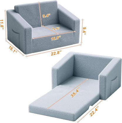 Kids Couch,2-in-1 Toddler Chairs for Boys,Kids Sofa with Storage,Comfortable Kids Sofa Bed,Fun Kids Lounge Chair,Toddler Furniture,Kids Playroom,Children'S Gifts (Grey) - LeafyLoom