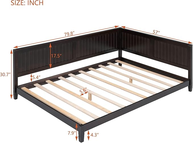 Jintop Full Size Wood Daybed with Slat Support,Sofa Bed Frame W/Backrest and Armrest,Easy to Install,for Teens Kids Girls Boys,Living Room Bedroom Apartment,Espresso - LeafyLoom