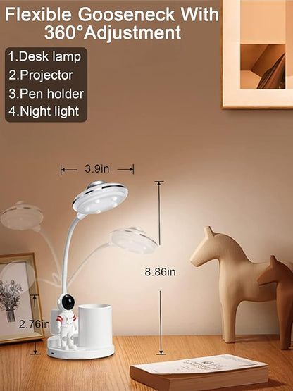 Astronaut Desk Lamp for Kids,Star Space Projector Galaxy Night Light,Eye-Care Reading Small Desk Lamps, with Pen Holder Spaceman Table Lamp, Bedroom Decor Aesthetics, Gifts for Boys and Girls - LeafyLoom