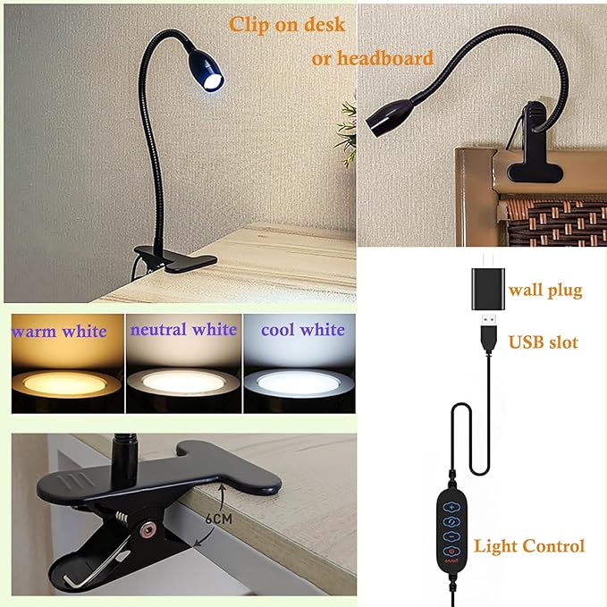 LED Desk Lamp Versatile Clip-on Light Dimmable Zoomable Metal Spotlight with Flexible Arm and Strong Clamp for Reading, Crafting, Working, Painting - LeafyLoom