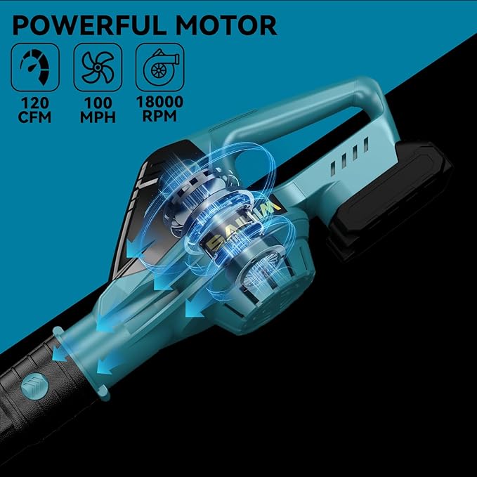 Cordless Leaf Blower for Makita 18V Battery,Handheld Electric Jobsite Air Blower,5 Variable Speed Up to 100MPH,120 CFM Powerful for Lawn Care,Snow Blow,Yard Clean(Battery Not Included) - LeafyLoom