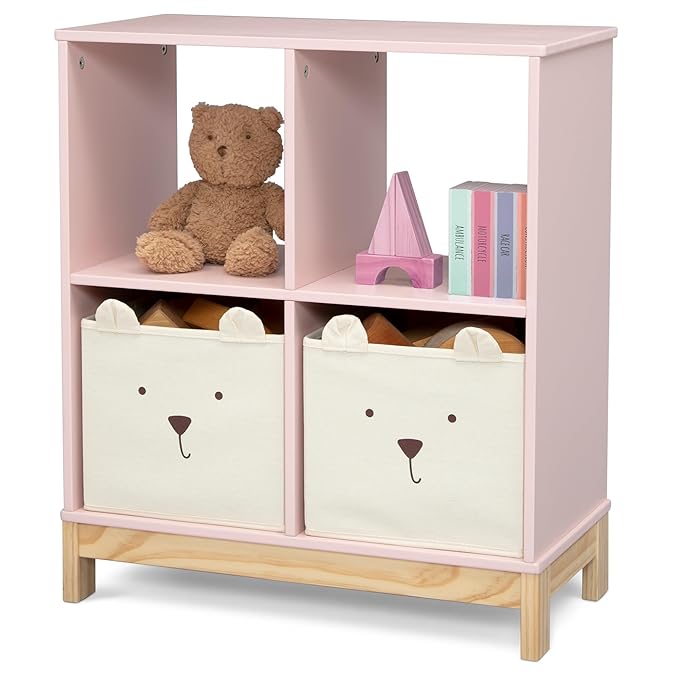 Delta Children babyGap Graham 4-in-1 Convertible Crib with Storage Drawer + Brannan Bear Bookcase with Bins + Brannan Bear Wall Shelf with 4 Hooks, Blush Pink/Dark Pink (Bundle) - LeafyLoom