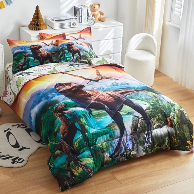 ADASMILE A & S Dinosaur Comforter Full Size for Boys Dinosaur Bedding Set for Kids 6 Pieces Dinosaur Comforter Set with Sheets Bed in A Bag T-Rex Dinosaur Comforter and Sheets Set for Home Decor - LeafyLoom