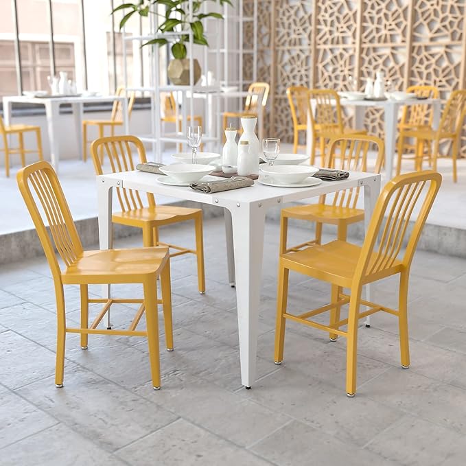 Flash Furniture Gael Commercial Grade 2 Pack Yellow Metal Indoor-Outdoor Chair - LeafyLoom