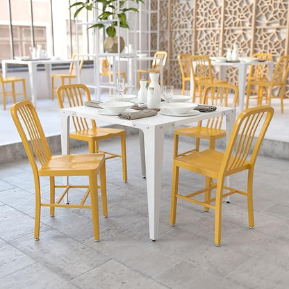 Flash Furniture Gael Commercial Grade 2 Pack Yellow Metal Indoor-Outdoor Chair - LeafyLoom