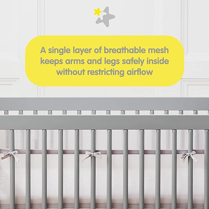 BreathableBaby Breathable Mesh Liner for Full-Size Cribs, Classic 3mm Mesh, White (Size 2FS Covers 2 Sides) - LeafyLoom