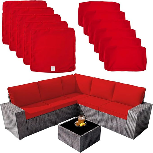 ClawsCover 11Pack Outdoor Seat and Back Cushions Replacement Covers Fit for 5-Seater 6Pieces Wicker Rattan Patio Furniture Conversation Set Sectional Couch Chairs,Red-Included Cover Only - LeafyLoom