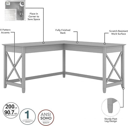 Bush Furniture Key West 60W L Shaped Desk with 2 Drawer Mobile File Cabinet in Cape Cod Gray - LeafyLoom