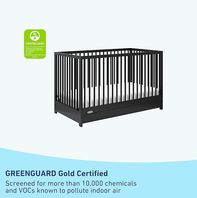 Graco Teddi 5-in-1 Convertible Crib with Drawer (Black) – GREENGUARD Gold Certified, Crib with Drawer Combo, Full-Size Nursery Storage Drawer, Converts to Toddler Bed, Daybed and Full-Size Bed - LeafyLoom