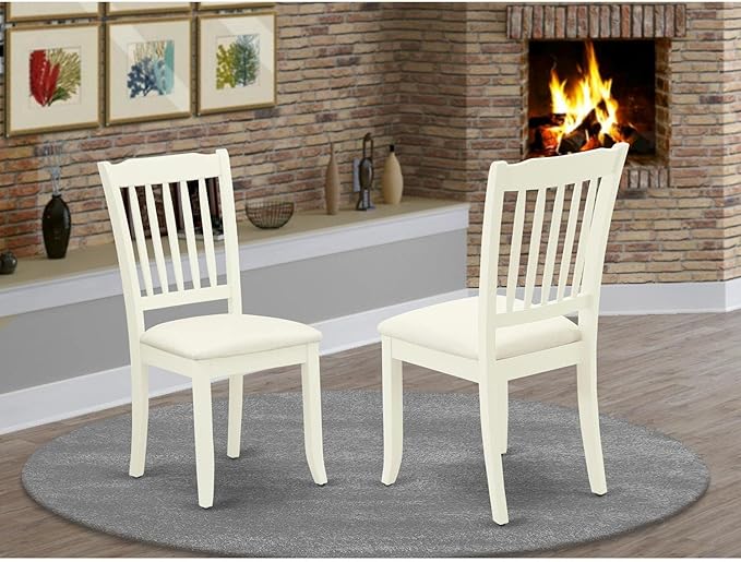 East West Furniture DAC-LWH-C Danbury Dining Room Chairs - Linen Fabric Upholstered Wooden Chairs, Set of 2, Linen White - LeafyLoom