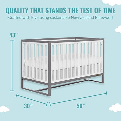 Arlo 5-in-1 Convertible Crib in Steel Grey and White, JPMA Certified, 3 Mattress Height Settings, Non-Toxic Finish, Made of Sustainable and Sturdy Pinewood - LeafyLoom