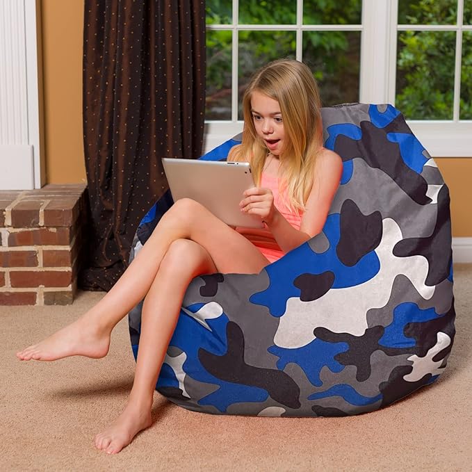 Posh Creations Bean Bag Chair for Kids, Teens, and Adults Includes Removable and Machine Washable Cover, Soft Nylon - Camo Blue and Brown, 48in - X-Large - LeafyLoom