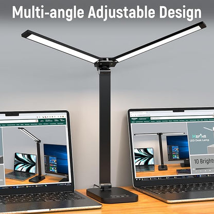 Adjustable Foldable Desk Lamp for Home Office - Double Swing Arm Bright LED Desk Light, Eye-Caring Architect Task Lamp, Touch Control Desktop Lamp Dimmable Table Desk Light for Work/Study/Craft - LeafyLoom