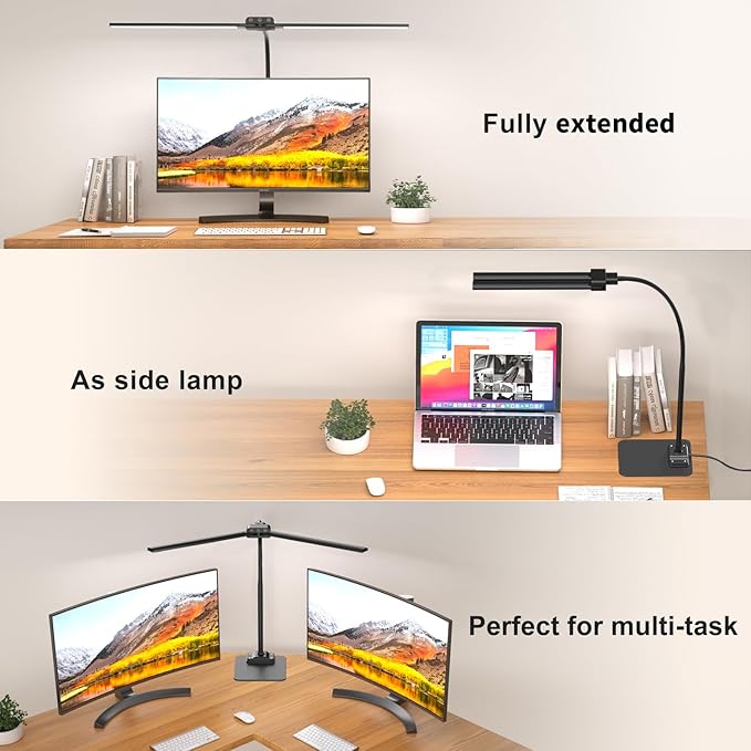 KableRika Desk Lamp Double Light: Bright Led Desk Lights for Home Office - Eye Care Reading Table lamps with Base - Dimmable Desktop lighting for Computer Monitor Study Drafting - LeafyLoom