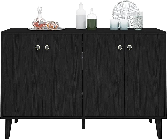 Buffet Cabinet with Storage,Kitchen Sideboard Buffet with 4 Doors Console Table,Modern Sideboard for Dinning Room,Living Room(Black) - LeafyLoom