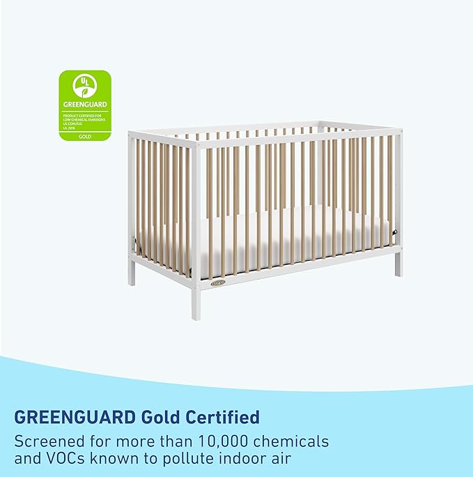 Graco Teddi 5-in-1 Convertible Crib (White with Driftwood) – GREENGUARD Gold Certified, Converts to Daybed, Toddler & Twin Bed with Headboard and Footboard, Adjustable Mattress Height - LeafyLoom