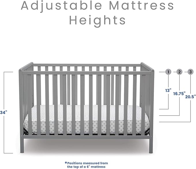 Delta Children Heartland 4-in-1 Convertible Crib Infant Changing Table with Pad + Serta Perfect Start Crib Mattress, Grey - LeafyLoom