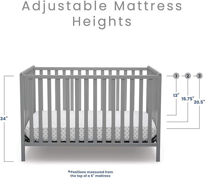 Delta Children Heartland 4-in-1 Convertible Crib, Grey + Delta Children Twinkle Galaxy Dual Sided Recycled Fiber Core Crib and Toddler Mattress (Bundle) - LeafyLoom