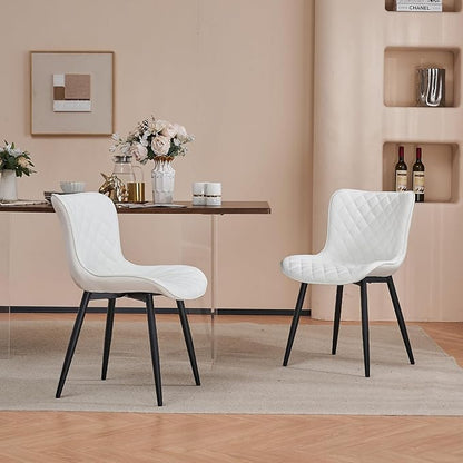 YOUNIKE Dining Kitchen Desk Chairs Modern Minimalist Faux Leather Indoor Padded Upholstered with Back Suitable for Kitchen Living Room Coffee Shop, Loads up to 300lbs Set of 2 White - LeafyLoom