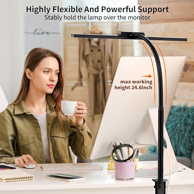 KableRika Desk Lamp,Led Desk Lamps with Clamp,Architect Desk Lights for Home Office Desktop Office Lamp 4-Brightness 4-Color Eye Care Overhead Table Lamp for Computer Monitor Study Reading - LeafyLoom