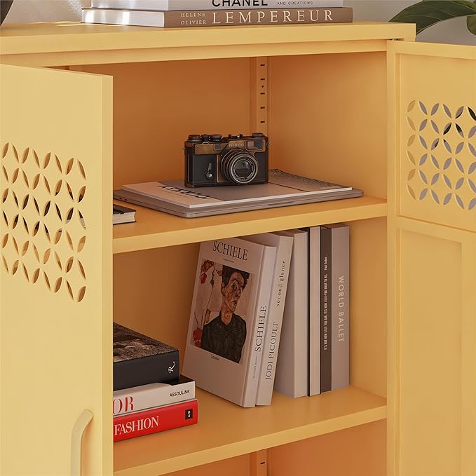 Mr. Kate Annie Short Metal 2 Door Cabinet, Sunny Yellow - LeafyLoom