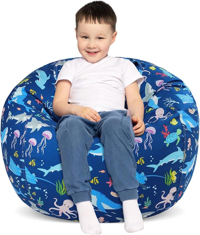 Bean Bag Chair for Kids Stuffed Animal Storage Beanbag Chairs,Toddler Toy Storage Organizer for Girls and Boys,Large 32'' Cover Only（No Filling - LeafyLoom