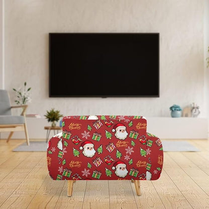 FKELYI Christmas Decor Red Sofa Slipcover for Living Room Santa Claus Sofa Couch Cover with Elastic Bottom Non-Slip Furniture Protector M FKELYI