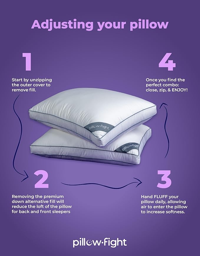 Pillow Fight Knockout - King Size Pillows Set of 2, Luxury & Adjustable, Down Alternative Pillow, Bed Pillows, Neck Pillow, Cooling Pillow, for, Back Support, Stomach, and Side Sleepers (2 Pack) - LeafyLoom