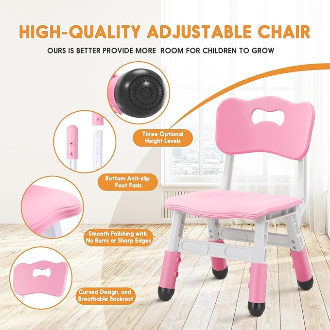 kids chair adjustable height Children chairs suitable for Children age 2-8 with foot covers for home classroom kindergarten and children's venues two-pack - LeafyLoom