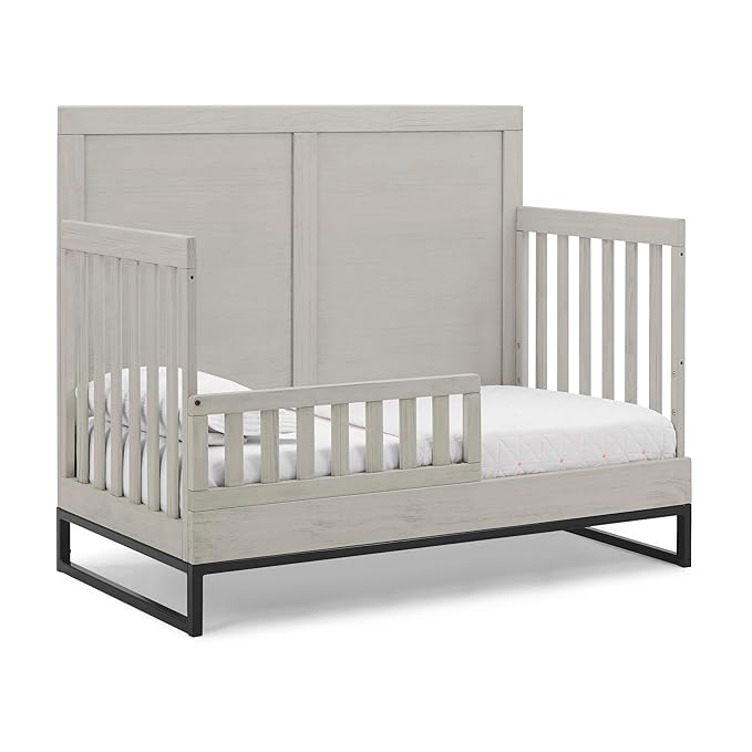 Simmons Kids Foundry 6-in-1 Convertible Baby Crib, Rustic Mist with Matte Black - LeafyLoom