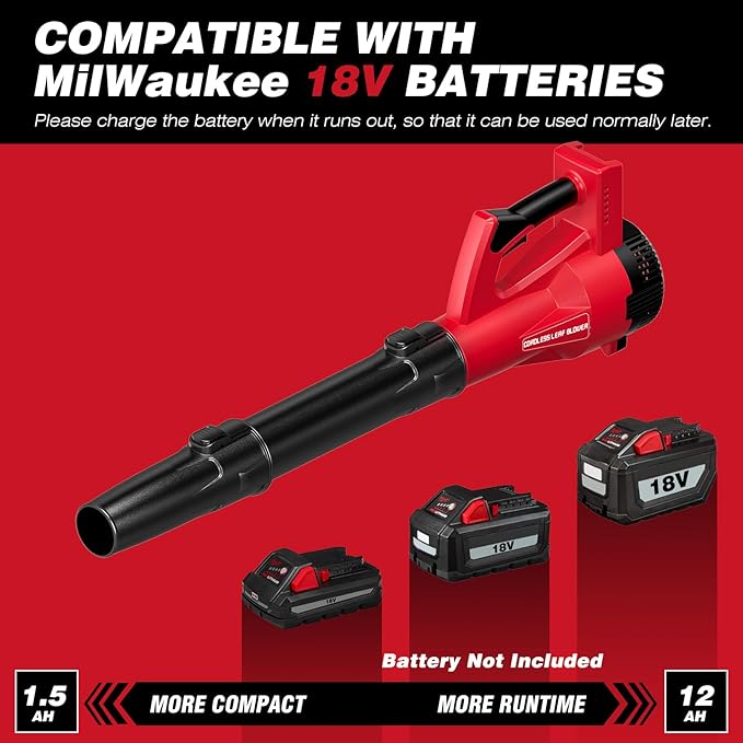 Leaf Blower Cordless for MilWaukee m18 Battery, 125-MPH 450-CFM Cordless Leaf Blower, Battery Powered Leaf Blowers for Town Care, Patio, Blowing Leaves and Snow (Battery Not Included, Only Tool) - LeafyLoom