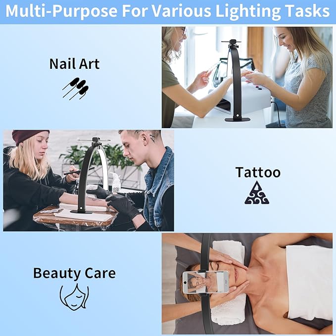 iVict Half Moon Light for Nail Desk, 29In 40W Nails Tech Light with Phone Stand, 10 Adjustable Brightness, 3 Color Temperature Led desk lamp for Nail, Tattoos, Eyebrows, Beauty(Black) - LeafyLoom