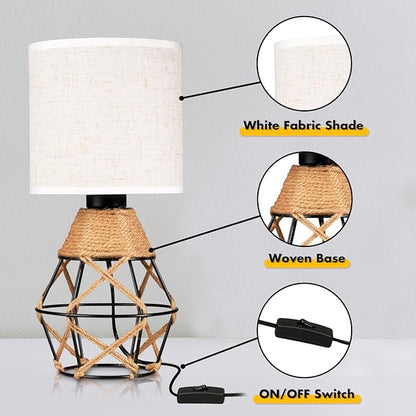 Hamilyeah Woven Table Lamps Set of 2, Farmhouse Lamps for Nightstand with On/Off Switch, Bedside Lamps with Fabric Shade, Modern Simple Lamps for Bedroom, Living Room,home office - LeafyLoom