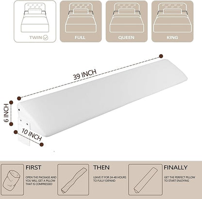 Bed Wedge Pillow,Headboard Pillow,Mattress Wedge,Close The Gap (0-8") Between Your Mattress and Headboard,Bed Gap Filler (White, Twin) - LeafyLoom