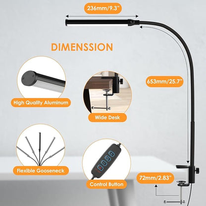 ShineTech LED Desk lamp with Clamp, Eye-Caring Clip Lights for Home Office, 3 Colors Full Brightness, Flexible Gooseneck USB Adapter Table Lamp, Black - LeafyLoom