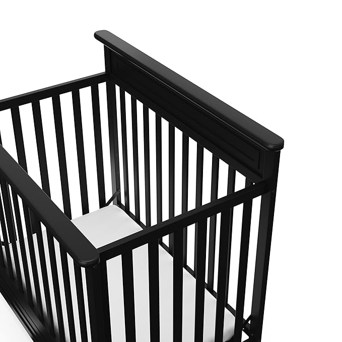 Storkcraft Petal 4-in-1 Convertible Mini Crib (Black) – GREENGUARD Gold Certified, Converts to Daybed and Twin-Size Bed, includes Bonus 2.75-inch Mini Crib Mattress - LeafyLoom