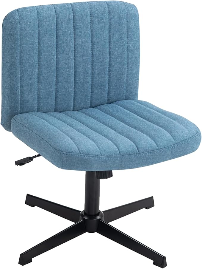 Panana Office Chair Fabric Padded Seat Armless Desk Chair Swivel Computer Task Chair Mid-Back No Wheels Accent Chair (Blue) - LeafyLoom