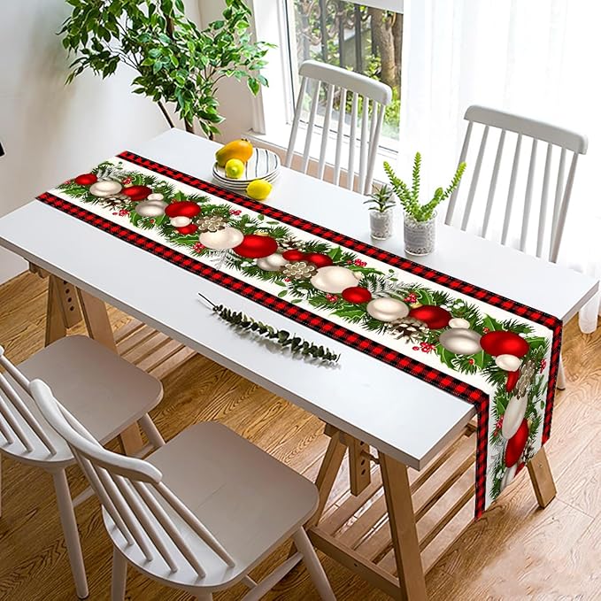 Nepnuser Black and Red Buffalo Check Plaid Christmas Table Runner 108 Inches Long Seasonal Winter Xmas Party Decoration Holiday Home Kitchen Dining Room Decor Nepnuser