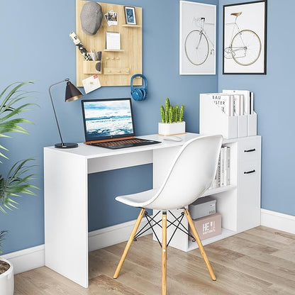 L-Shaped Rotating Computer Desk 68 inch with Storage Shelves Home Office Corner Desk with Drawers and File Cabinet Multipurpose Study Writing Table for Bedroom Small Space White - LeafyLoom