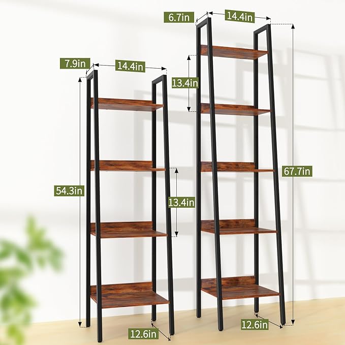 Yoobure Ladder Shelf, 4 Tier Tall Ladder Bookshelf Corner Shelf, Industrial Book Shelf Ladder Bookcase Narrow, Standing Storage Shelves Display Shelf for Bedroom Living Room Office Kitchen Bathroom - LeafyLoom