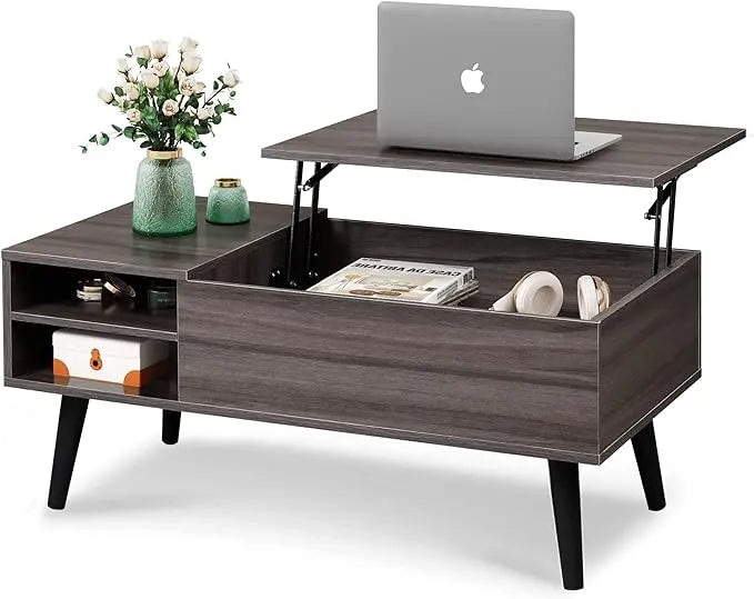 WLIVE Lift Top Coffee Table with Storage for Living Room,Small Hidden Compartment and Adjustable Shelf,Mid Century, Modern ,Wood,Grey - LeafyLoom