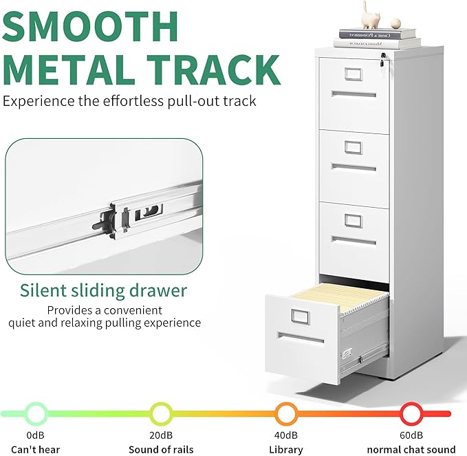 4 Drawer File Cabinet,Metal Filing Cabinets with Lock,White Vertical File Cabinet for Home Office,Heavy Duty Metal Storage Cabinet for A4/Letter/Legal Size File,Assembly Required - LeafyLoom