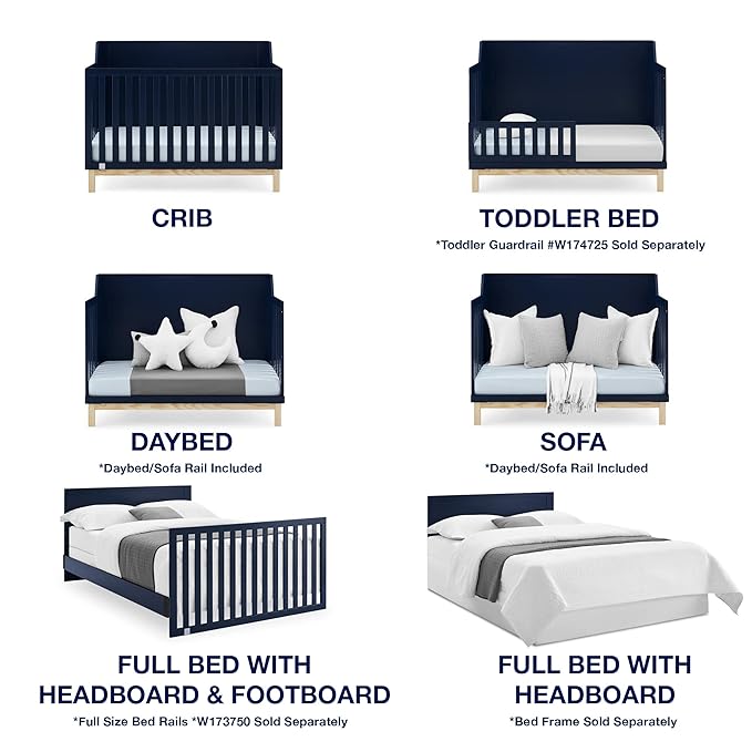 Delta Children babyGap Oxford 6-in-1 Convertible Crib + Brannan Bear Bookcase with Bins + Brannan Bear Wall Shelf with 4 Hooks, Navy/Natural (Bundle) - LeafyLoom