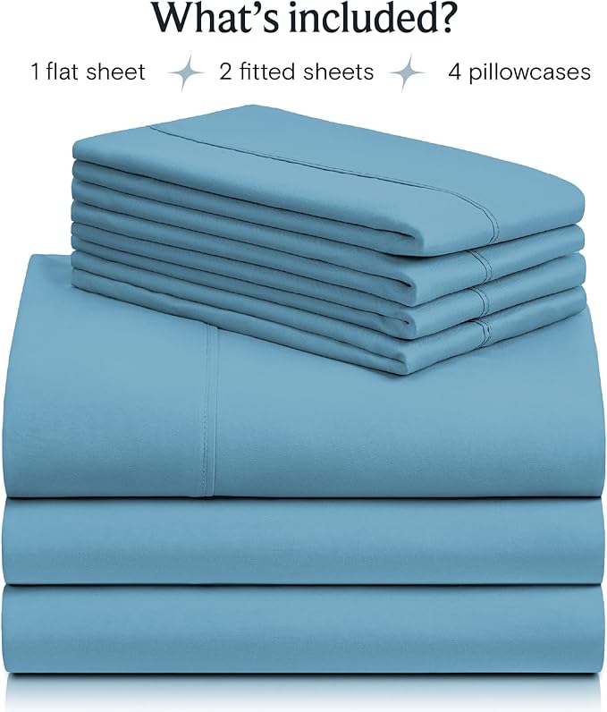 LuxClub 7 PC Split King Sheet Set, Breathable Luxury Bed Sheets, Deep Pockets 18" Eco Friendly Wrinkle Free Cooling Sheets Machine Washable Hotel Bedding Silky Soft - Light Blue Split King - LeafyLoom