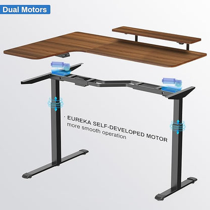 EUREKA ERGONOMIC Standing Desk Electric Adjustable Height (61"x43") Computer Desk with Keyboard Tray, Sit Stand Desk L Shaped Desk for Work/Home Office,Dual Motor,Memory Presets,2 USB/RGB,Walnut/Left - LeafyLoom