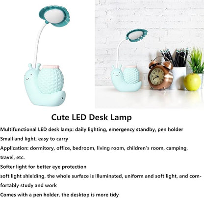 LED Desk Lamp with Pen Holder Cartoon Holder Multiple Function USB Charging Cute Desk Light for Students Kids(Blue) - LeafyLoom