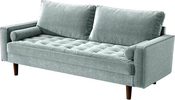 Womble Velvet Upholstered Living Room Diamond Tufted Chesterfield Sofa with Gleaming Nailheads, Steel Blue - LeafyLoom