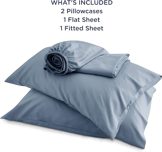 Bedsure Full Size Sheets, Cooling Sheets Full, Rayon Derived from Bamboo, Deep Pocket Up to 16", Breathable & Soft Bed Sheets, Hotel Luxury Silky Bedding Sheets & Pillowcases, Mineral Blue - LeafyLoom